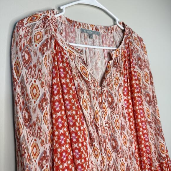 Daniel Rainn Women Top Small Multicolor 3/4 Roll Tab Boho Peasant Patchwork - Picture 2 of 6